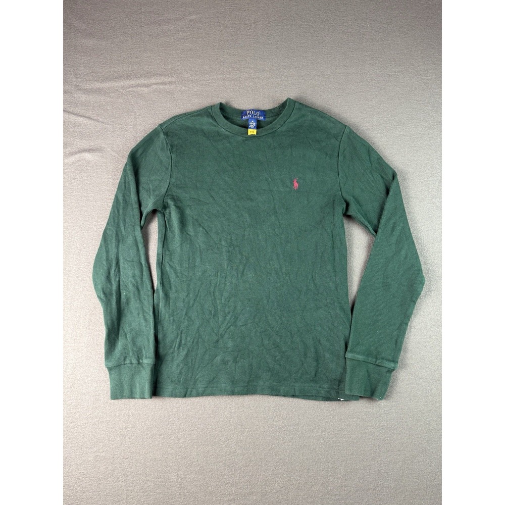 Polo Ralph Lauren Boys M 10-12 Long Sleeve Green Waffle Knit Thermal Shirt Pony